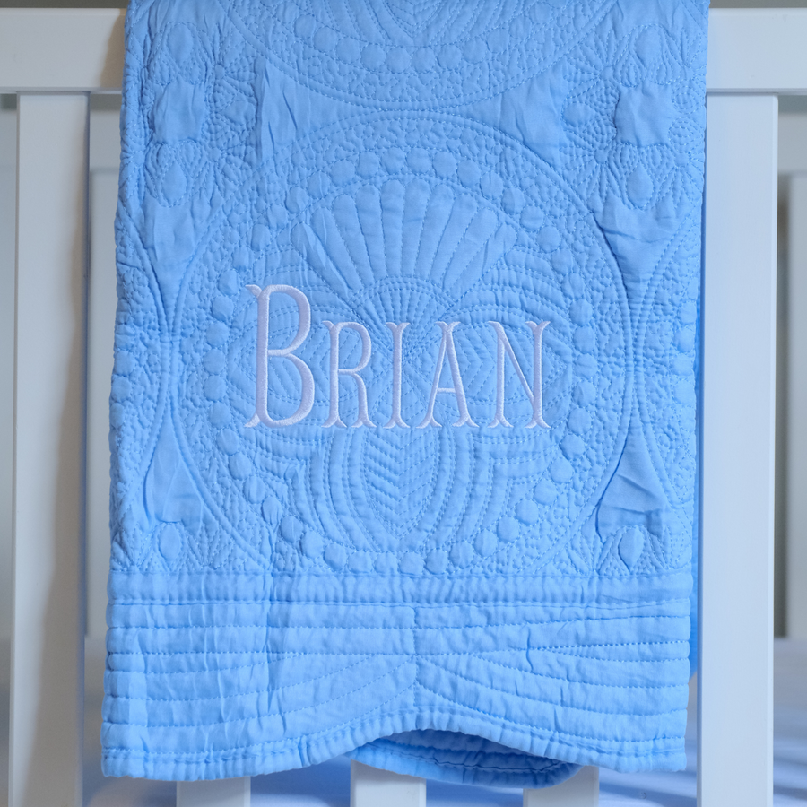 Full Name Monogrammed Blue Baby Quilt