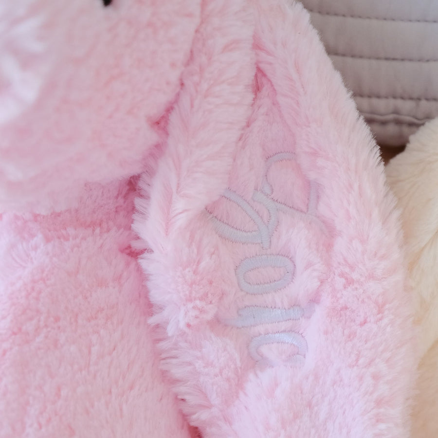 Pink Monogrammed Stuffed Bunnies for Babies - Monogram Font Color in White