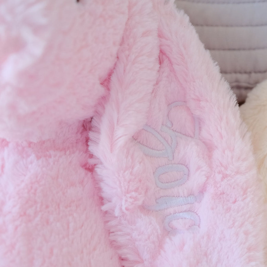 Pink Monogrammed Stuffed Bunnies for Babies - closeup