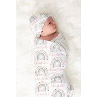 Baby wrapped in Boho Rainbow Swaddle Blanket